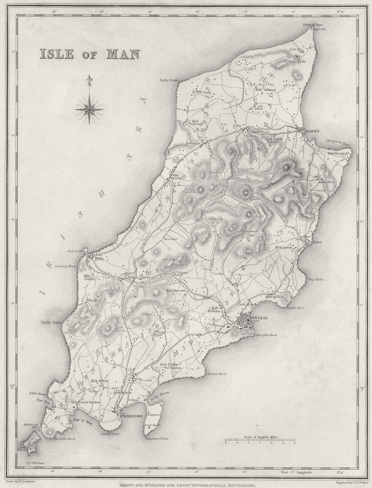IOM. Isle of Man. Lewis 1831 old antique vintage map plan chart